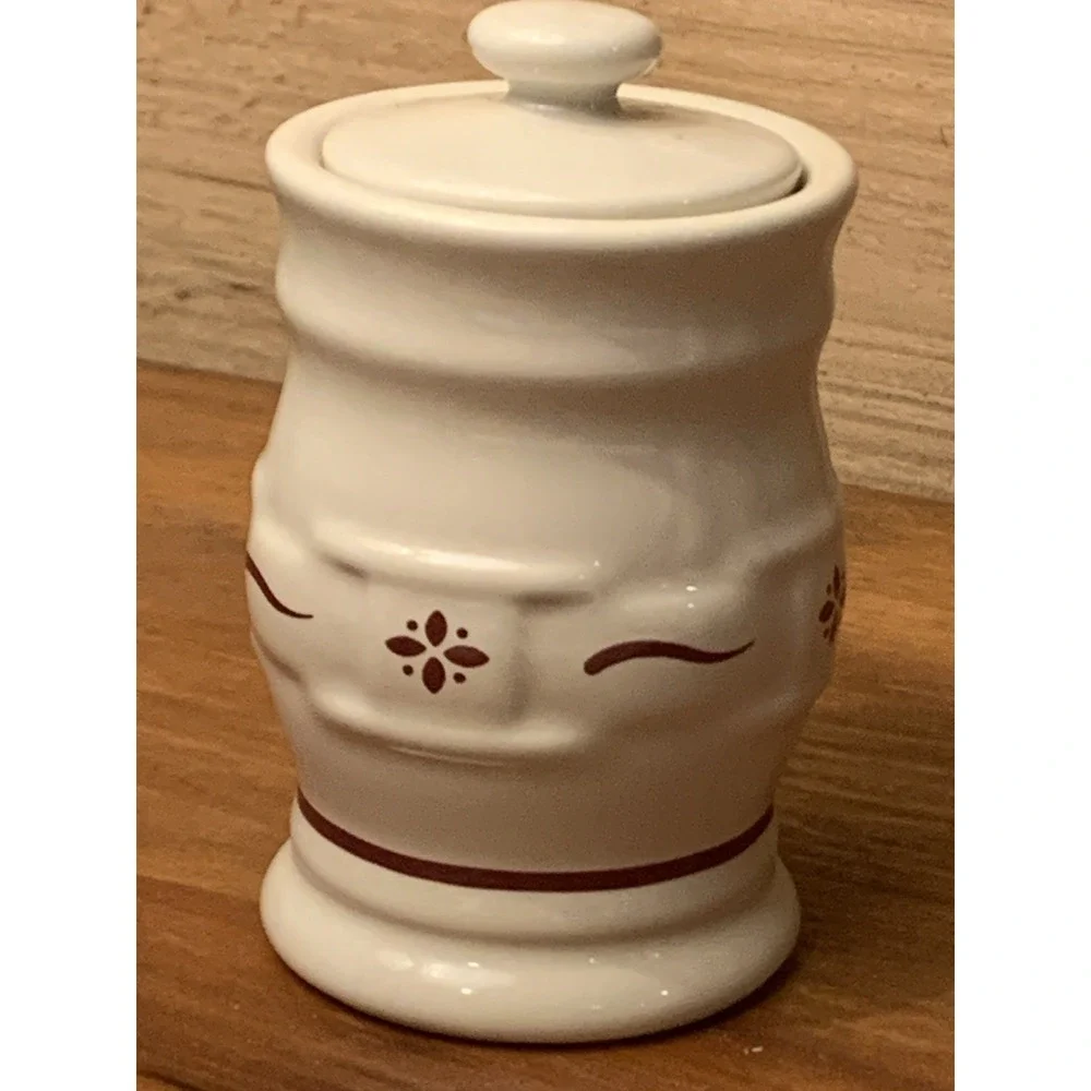 LONGABERGER Pottery Woven Traditions Red Cinnamon Spice Jar with Lid Made In USA